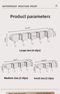 Detailed dimension guide for wall-mounted mop rack with multiple size options