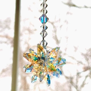 Rainbow K9 crystal suncatcher with faceted star pendant for home garden decoration