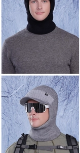 Detailed knit texture of a warm winter balaclava with visor and thermal fleece lining