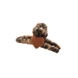 Pince à cheveux en peluche léopard avec un cœur marron pour accessoires d'automne femme