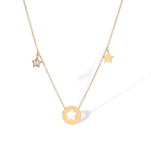 Detail of gold-plated star pendants on a delicate link chain necklace for women