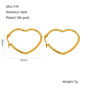 Détails des boucles d'oreilles cœur en acier plaqué or 18 carats avec dimensions et poids
