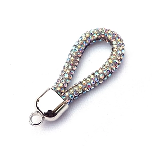 Cordino da polso in cristallo scintillante con anello in strass AB per badge e chiavi