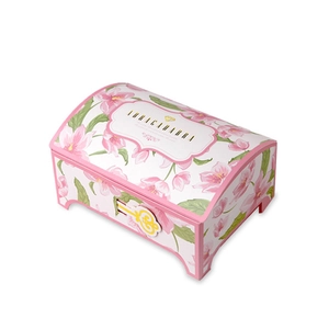 European floral white paper gift box with arched lid and golden key accent decoration