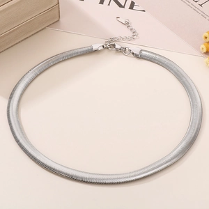 Minimalist 8mm silver snake chain necklace in polished stainless steel with lobster clasp