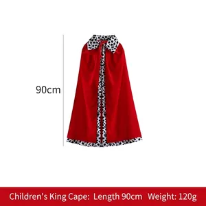 Detail view of 90cm red king cape with faux ermine fur trim and red string tie