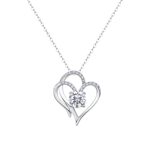 Elegant S925 silver double heart necklace with sparkling moissanite stones