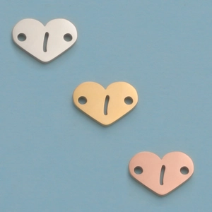 12mm heart charms in silver, gold, and rose gold finishes with dual holes for jewelry