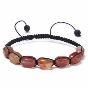 Handmade braided chakra bracelet featuring natural agate stones and adjustable black cord