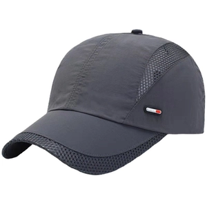 Dark grey quick-dry mesh baseball cap for outdoor sports with breathable side panels