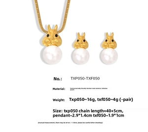 Detailed specs of squirrel pendant jewelry set with shell pearls and snake chain