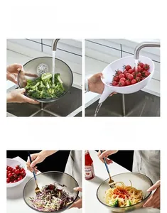 Kitchen colander set for washing and draining vegetables with transparent mixing bowl
