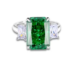 Luxury 925 Sterling Silver Zirconia Ring For Women Emerald Cut Green Sea Blue Geometric Fashion Jewelry Wedding Engagement Ring