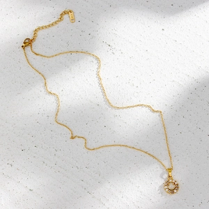 Elegant 18K gold plated necklace with hollow zircon smiley face pendant and K18 hallmark