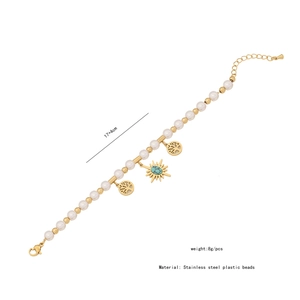 Detail of beaded bracelet with stainless steel tree of life and sun charms, 17+4cm length