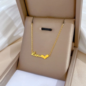 Loveu Letter Heart Pendant Necklace Titanium Steel Gold Plated Minimalist Clavicle Chain Fashion Jewelry For Women
