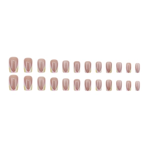 24pcs French wave line false nails in nude pink with colorful square round nail tips