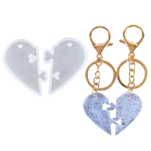 Stampo in silicone per puzzle a cuore con portachiavi in resina glitterata e metallo