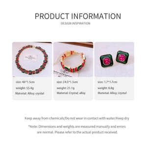 Detailed product information chart of vintage jewelry set with crystal necklace and earrings