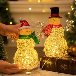 Glow snowman desk ornaments with warm LED lighting in red and black hat styles