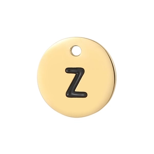 Minimalist gold stainless steel round pendant with 3D black letter Z on white background