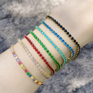 Classic Tennis Bracelet 18K Gold Plated Copper With Colorful Round Cubic Zirconia Hip Hop Fashion Jewelry For Women Elegant