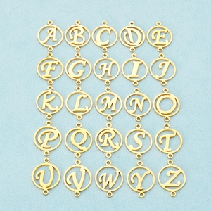 Hollow Round Alphabet Letter Charms Gold Plated Stainless Steel Double Loop DIY Necklace Bracelet Connectors