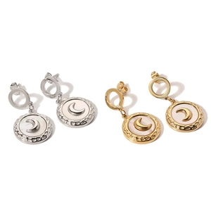 Golden and silver stainless steel earrings with mother of pearl and crescent moon relief