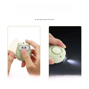 Detail of owl-shaped 130dB alarm with dual modes for emergency flash and pull-pin siren