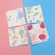 Set of 4 soft cotton gauze baby towels with whale, dinosaur and cactus cartoon prints