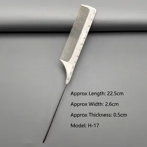 Detail of white professional tail comb with precise 1-12cm scale and stainless steel pin
