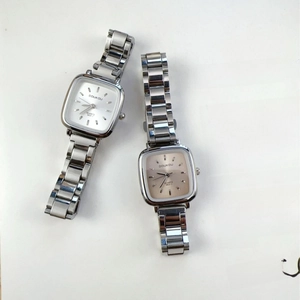 Minimalist square quartz watch for women with premium steel strap and sleek dial