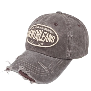 Vintage gray distressed baseball cap with New Orleans embroidery and torn details