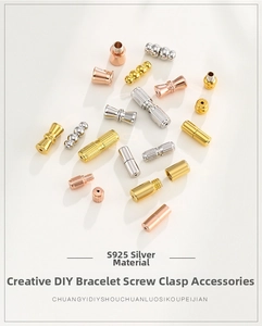 Macro view of S925 sterling silver DIY screw clasps for jewelry making in multiple finishes
