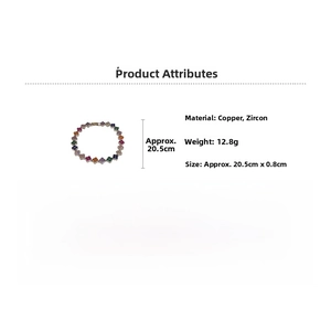 Detail showing colorful zircon clover bracelet made of copper with 20.5cm length and 12.8g weight