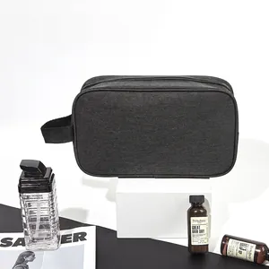 Waterproof dark gray oxford fabric toiletry bag with side handle for travel organization