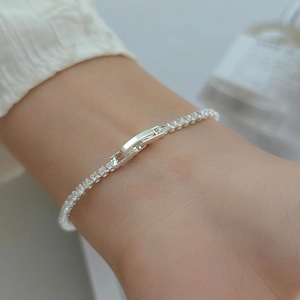 Elegant silver zirconia bracelet with square links and secure folding clasp for women
