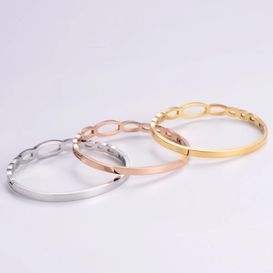 Polished minimalist stainless steel open bangles in gold, rose gold and silver