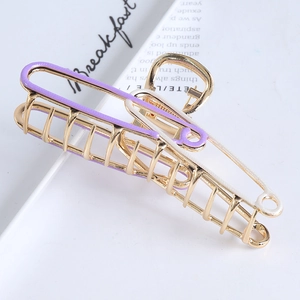 Large metal hair claw clip with purple oil drip finish and secure hollow design