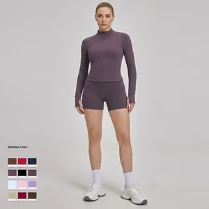Ensemble veste de yoga brossée pour femme avec fermeture éclair et 12 couleurs