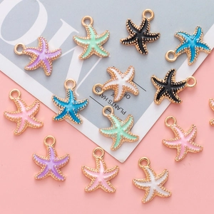 Colorful starfish alloy pendants with gold trim for DIY jewelry making and accessories
