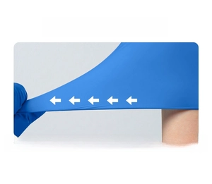 Close-up of blue nitrile gloves showing high elasticity and snug fit for hand protection