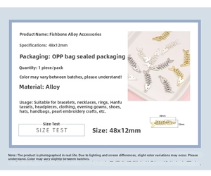 Detailed technical view of movable fish bone alloy pendants showing 48x12mm size and texture
