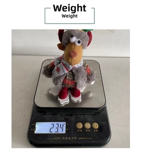 Detail view of a reindeer plush hanging weight on a digital scale for Christmas ornament