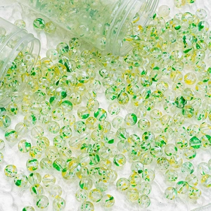 Floral glass beads 8-10mm for DIY jewelry making with green and yellow speckle patterns
