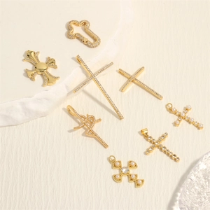 Cross Pendant Charms Copper Gold Plated With Zircon For DIY Jewelry Making Gothic Religious Style Findings