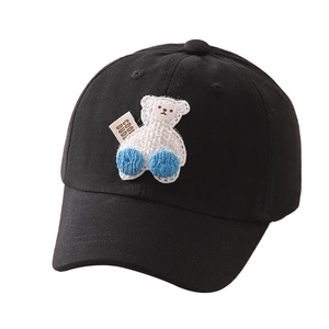 Kids black cotton baseball cap with cute bear embroidery and COOL DUDE label