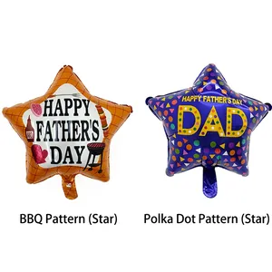 Father's Day star-shaped foil balloons with BBQ and colorful polka dot patterns