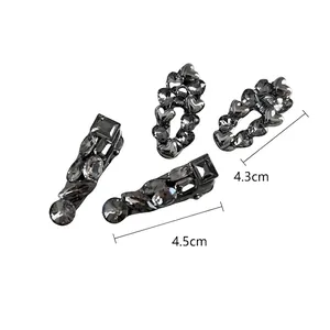 Set of four luxury dark grey crystal duckbill hair clips in heart and geometric designs