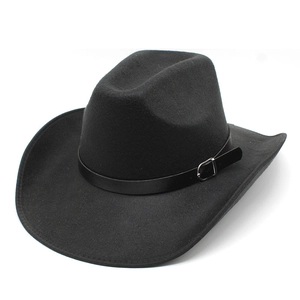 Western Style Woolen Felt Cowboy Hat For Men Women Wide Brim Fedora Hat With Decorative Leather Belt Outdoor Travel Hat